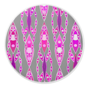 Bouton De Porte En Céramique Tribal Batik - Fuchsia rose, violet et gris