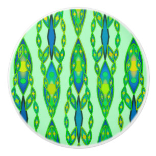 Bouton De Porte En Céramique Tribal Batik - Mint, Emerald Green et Blue