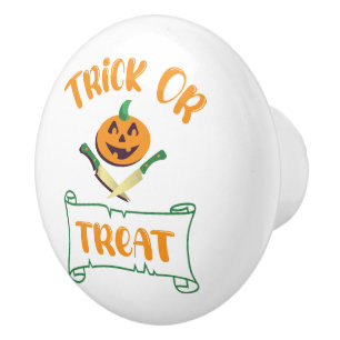 Bouton De Porte En Céramique Trick or treat os de crâne visage de citrouille d'