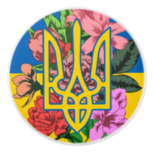 Bouton De Porte En Céramique Trident ukrainien et drapeau de l'Ukraine avec des