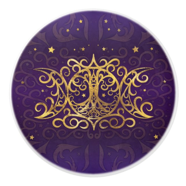 Bouton De Porte En Céramique Triple Moon - Triple Goddess Gold and Purple (Devant)