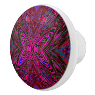 Bouton De Porte En Céramique Trippy Hot Pink, Rouge et Bleu Papillon Abstrait