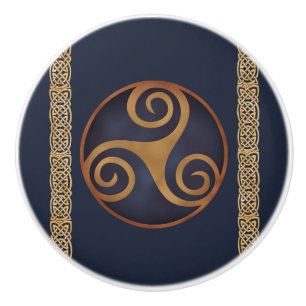 Bouton De Porte En Céramique Triskelion celtique (bleu) personnalisé