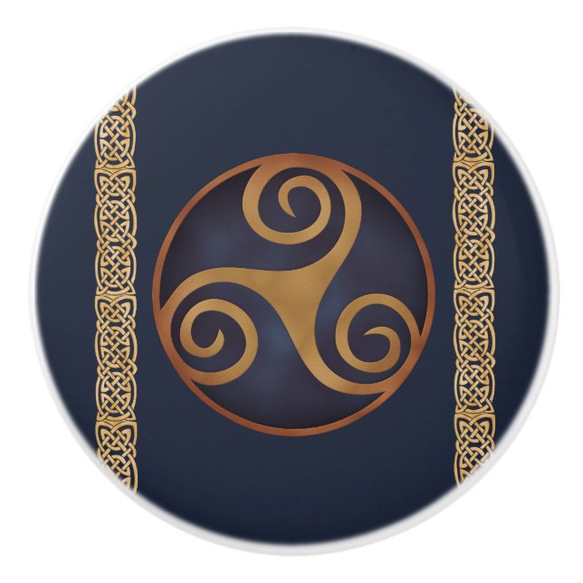 Bouton De Porte En Céramique Triskelion celtique (bleu) personnalisé (Devant)