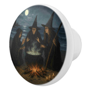Bouton De Porte En Céramique Trois Sorcières Brew Cauldron Pleine lune Beach
