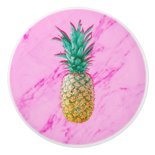 Bouton De Porte En Céramique Tropical Ananas & Marbre Rose Moderne Coloré