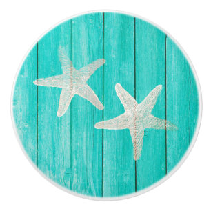 Bouton De Porte En Céramique Tropical chic élégant turquoise de plage en bois