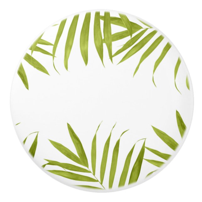 Bouton De Porte En Céramique Tropical Green Feuille Blanc & Vert Tropical (Devant)