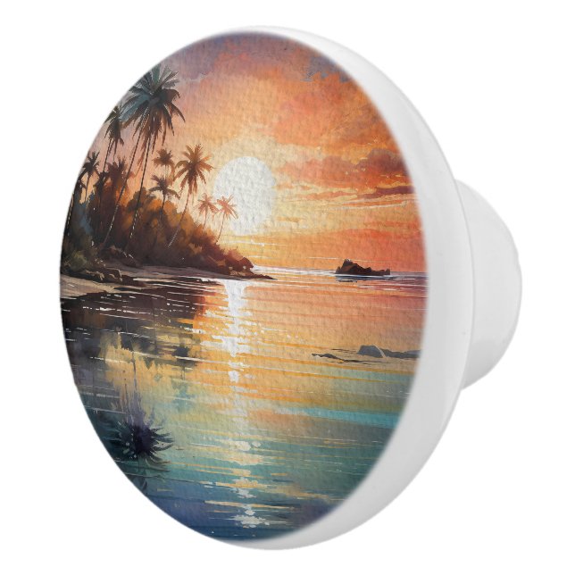 Bouton De Porte En Céramique Tropical Island Ocean Beach Sunset (Droite)