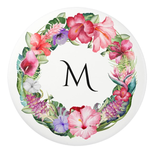 Bouton De Porte En Céramique Tropical Wreath Floral Lei Hibiscus Summer Chic (Devant)