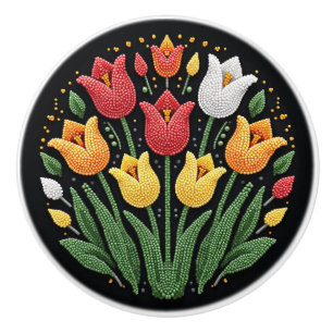 Bouton De Porte En Céramique Tubes de perles des Premières nations Metis Tulipe