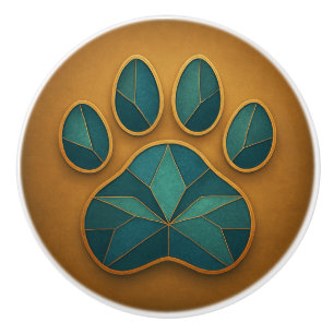 Bouton De Porte En Céramique Tubes en verre Paw Turquoise & Gold Mosaic Ceramic