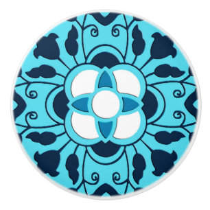 Bouton De Porte En Céramique Tuile, indigo, bleu de ciel et blanc marocains