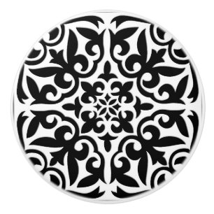 Bouton De Porte En Céramique Tuile marocaine - noir avec l'arrière - plan blan
