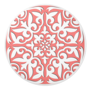 Bouton De Porte En Céramique Tuile marocaine - rose de corail et blanc
