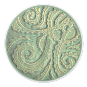 Bouton De Porte En Céramique Tuile verte Motif tiroir tire en céramique Knob