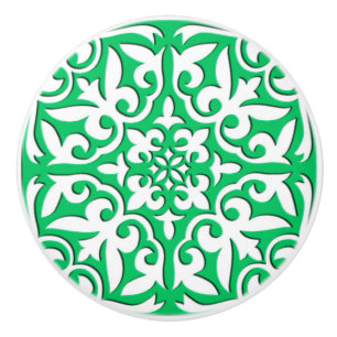 Bouton De Porte En Céramique Tuiles marocaines - Jade vert et blanc