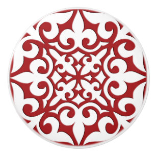 Bouton De Porte En Céramique Tuiles marocaines - rouge foncé et blanc