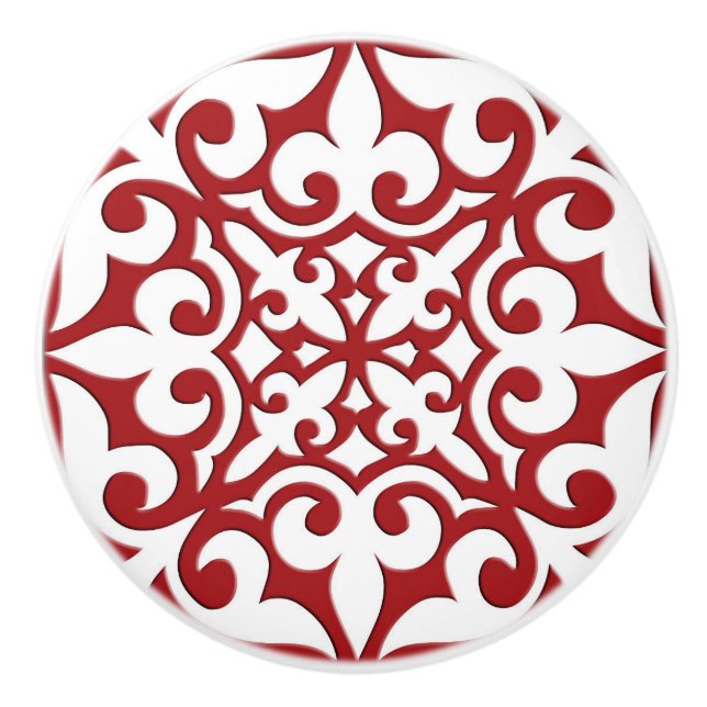 Bouton De Porte En Céramique Tuiles marocaines - rouge foncé et blanc (Devant)