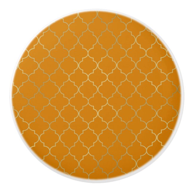 Bouton De Porte En Céramique Turmeric Jaune & Gold Quatrefoil Motif (Devant)