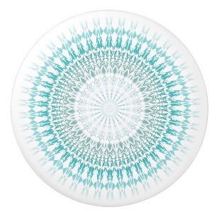 Bouton De Porte En Céramique Turquoise Blanc Chevron Moderne Mandala