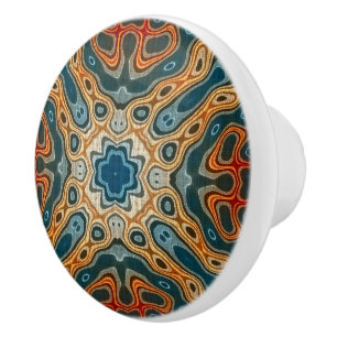Bouton De Porte En Céramique Turquoise Bleu Orange Jaune Vert Ethnic Tribu Art