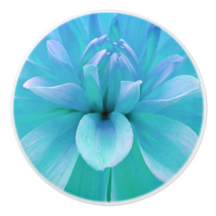 Bouton De Porte En Céramique Turquoise bleu vert fleur pétale floral