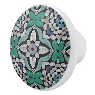 Bouton De Porte En Céramique Turquoise bleu vert Turquoise Floral Ethnic Tribe