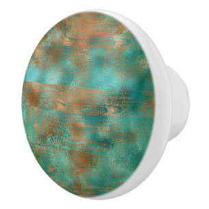 Bouton De Porte En Céramique Turquoise brun faux cuivre patiné inspiré