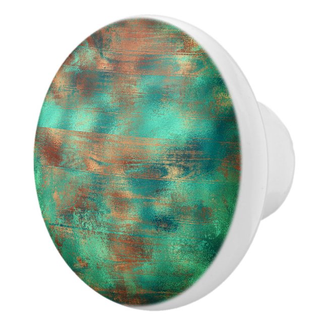 Bouton De Porte En Céramique Turquoise brun faux cuivre patiné inspiré (Droite)
