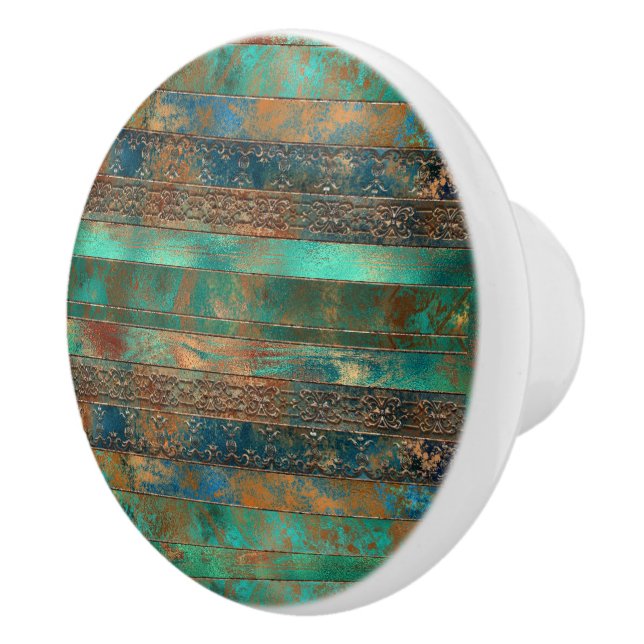Bouton De Porte En Céramique Turquoise brun faux cuivre patiné inspiré (Droite)
