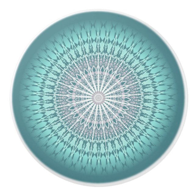 Bouton De Porte En Céramique Turquoise Chevron Mandala Motif (Devant)