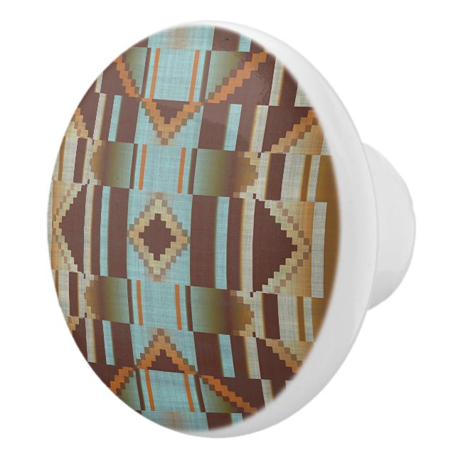 Bouton De Porte En Céramique Turquoise clair Turquoise Bleu Orange Brown Tribal (Droite)