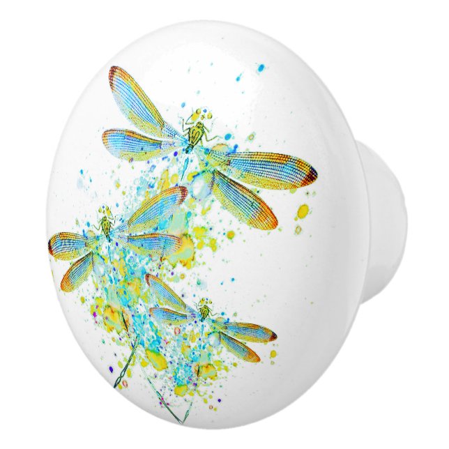 Bouton De Porte En Céramique Turquoise éclaboussure de libellule (Droite)