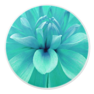 Bouton De Porte En Céramique Turquoise fleur bleue