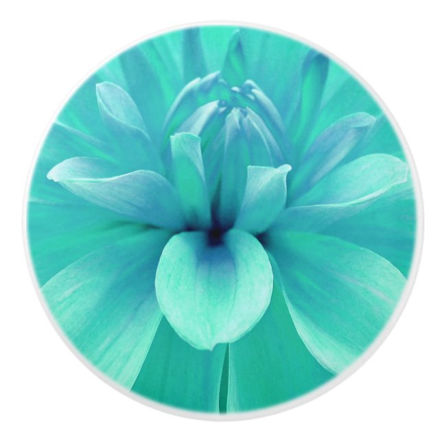 Bouton De Porte En Céramique Turquoise fleur bleue (Devant)