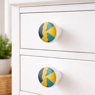 Bouton De Porte En Céramique Turquoise Jaune Géométrique Or Abstrait Artiste Ac