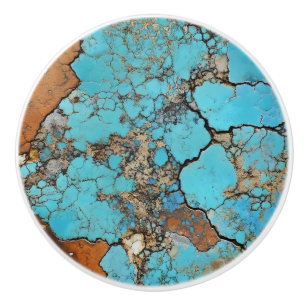Bouton De Porte En Céramique Turquoise Motif Gem