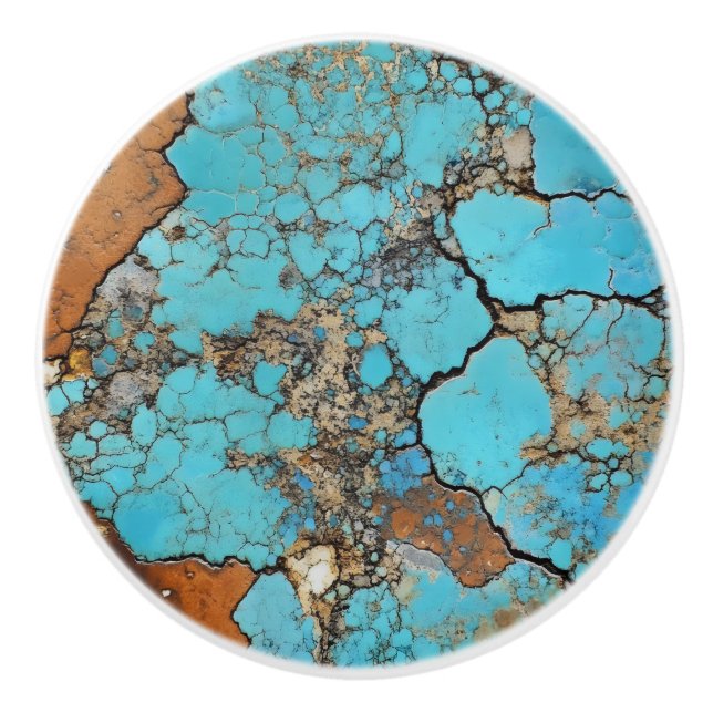 Bouton De Porte En Céramique Turquoise Motif Gem (Devant)