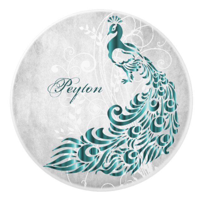 Bouton De Porte En Céramique Turquoise Peacock Ceramic Personnalisé Knob (Devant)