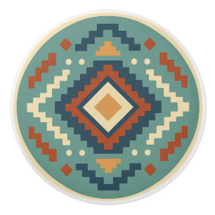 Bouton De Porte En Céramique Turquoise Rouge Cobalt Zapotec Diamond Ceramic Kno