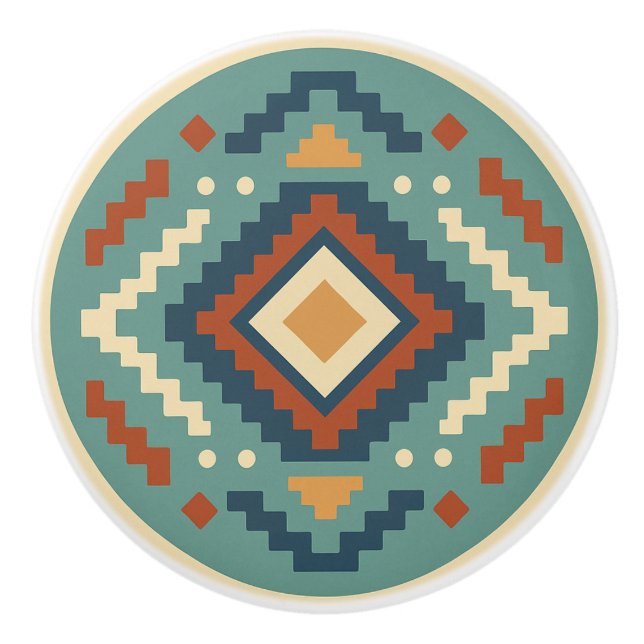 Bouton De Porte En Céramique Turquoise Rouge Cobalt Zapotec Diamond Ceramic Kno (Devant)