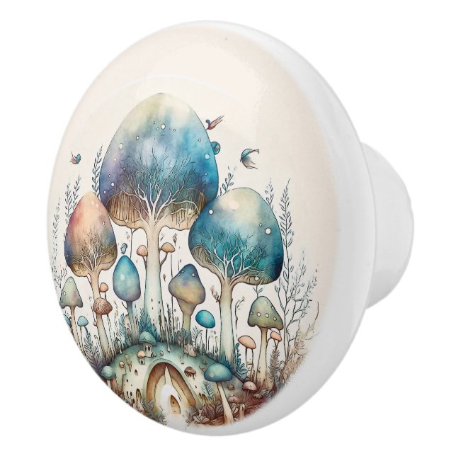 Bouton De Porte En Céramique Turquoise Toadstool Fairy Village (Droite)