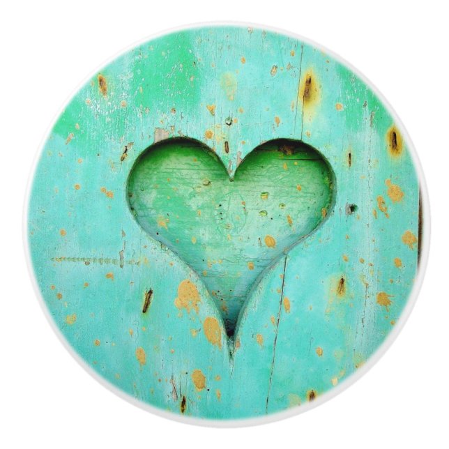 Bouton De Porte En Céramique Turquoise Wood Rustic Heart Knob (Devant)