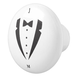 Bouton De Porte En Céramique Tuxedo noir et blanc personnalisé