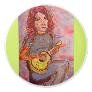 Bouton De Porte En Céramique ukulele girl art
