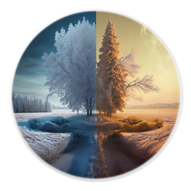 Bouton De Porte En Céramique Un jour en hiver (Devant)