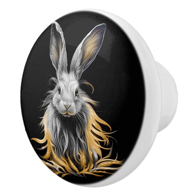 Bouton De Porte En Céramique Un lapin gris génial en feu (Droite)