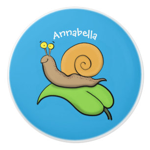 Bouton De Porte En Céramique Un mignon escargot heureux sur une illustration d'