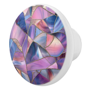 Bouton De Porte En Céramique Un motif de verre coloré tons violets luxueux